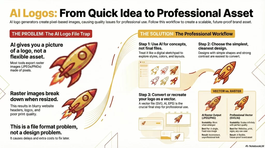 info-graphic detailing the process of turning an AI logo into a Web ready Asset