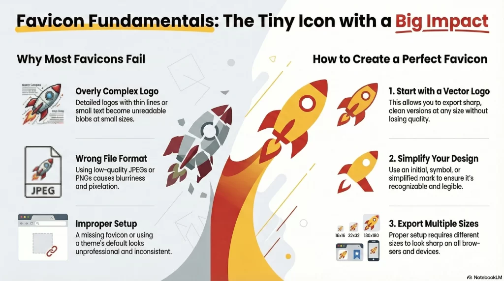 info-graphic detailing the correct way to implement a favicon