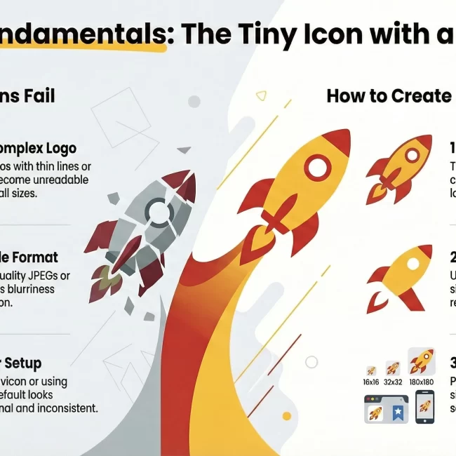 info-graphic detailing the correct way to implement a favicon